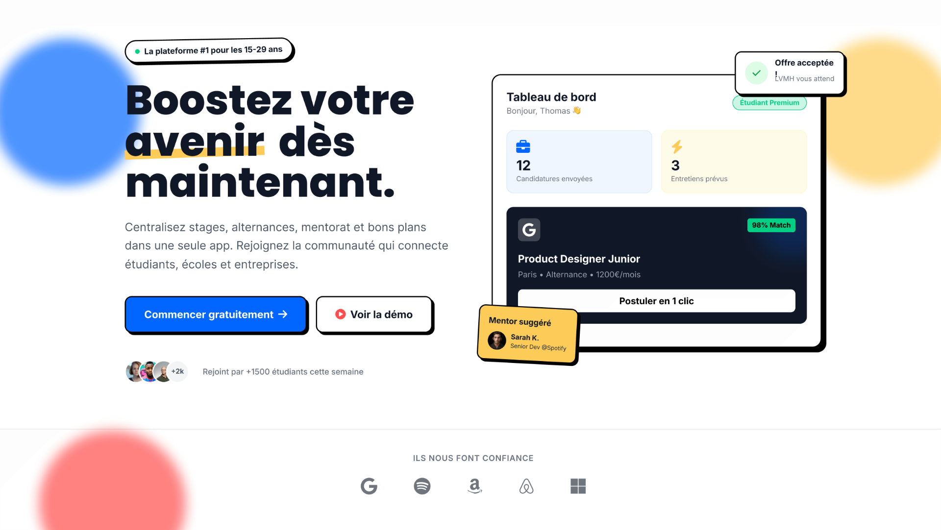 Aperçu de la landing page StudUp